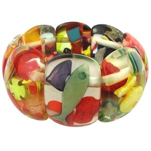 Carlos Sobral Resin Stretch Bracelet + Earrings Set Inlaid Fish Flowers